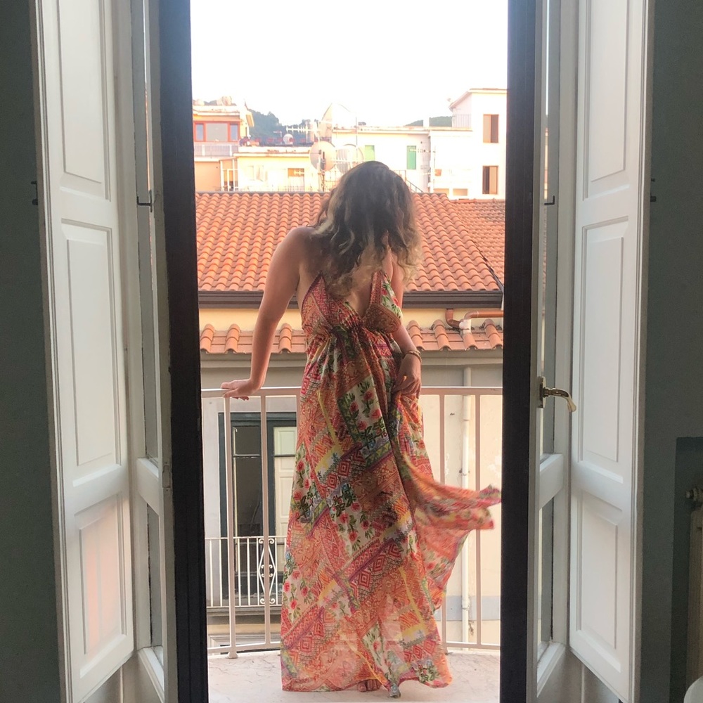Baba design printed halter maxi dress